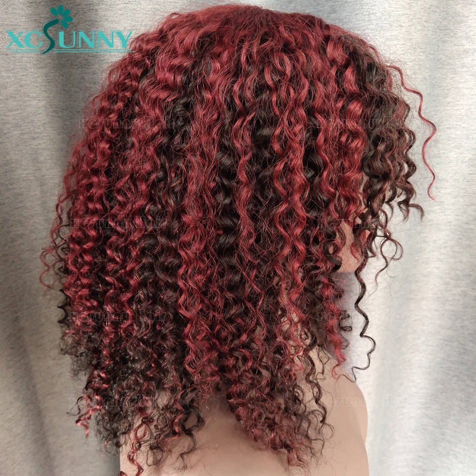 

99J Deep Wave Wig Highlight Wig Human Hair Curly Wig With Bangs Full Machine Made O Scalp Top Wig Remy Brazilian For WomeXcsunny