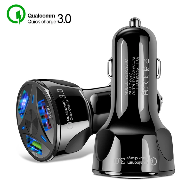 

3.0 3 Port USB Car Charger Quick Charge For iPhone 7 X Fast Charging Adapter For Samsung A50 Xiaomi Mi9 QC3.0 Car Phone Charger