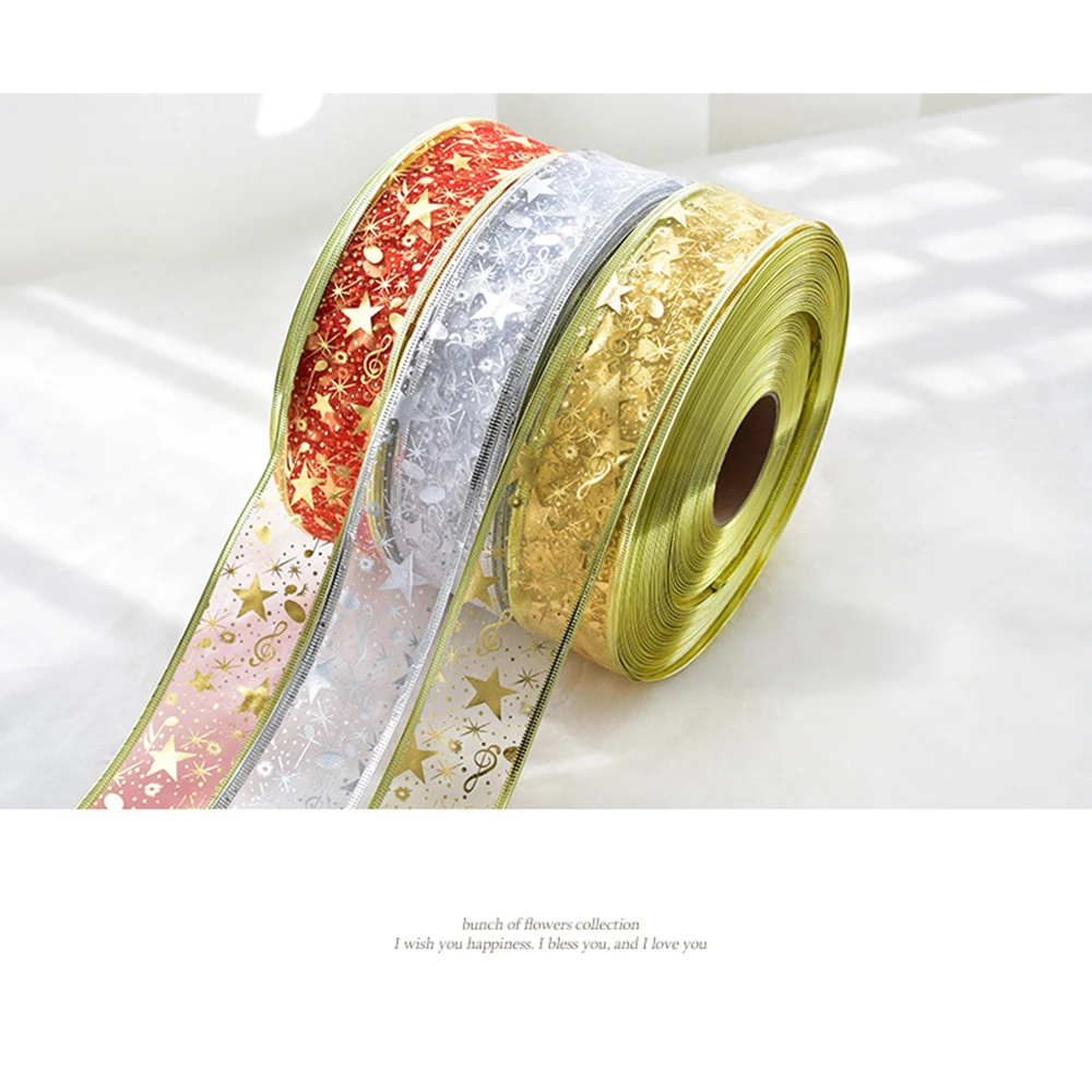 2 м украшенные золотистыми и серебристыми блестками атласных лент на Рождество