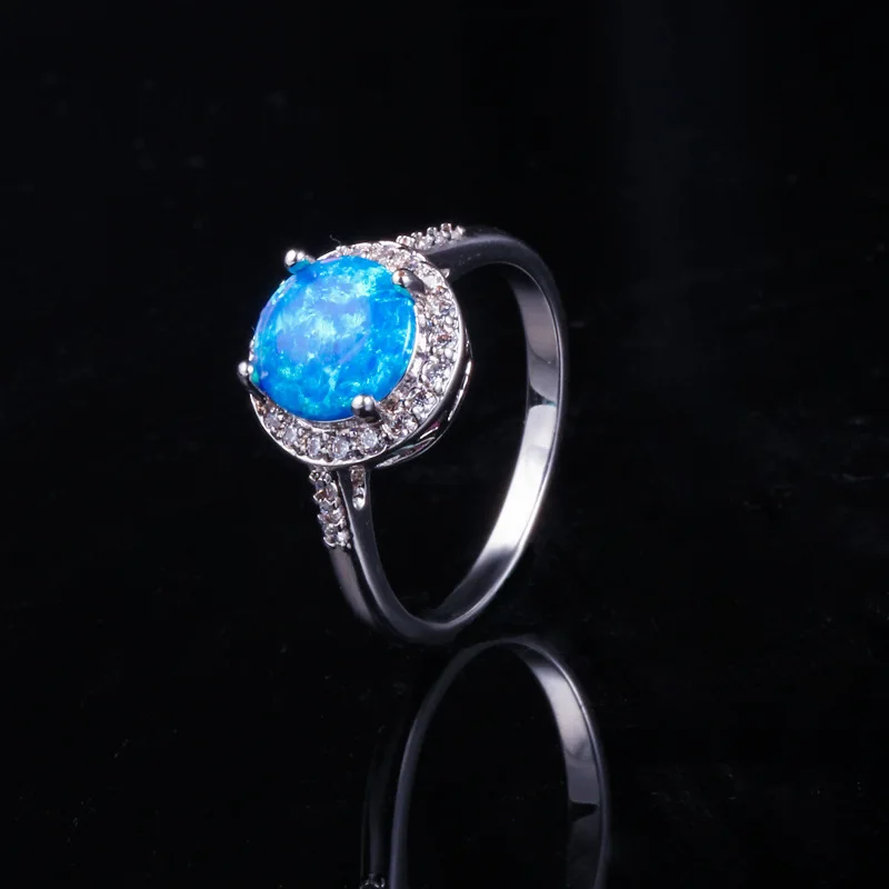 Роскошный круглый синий опал горный хрусталь обручальные кольца для женщин