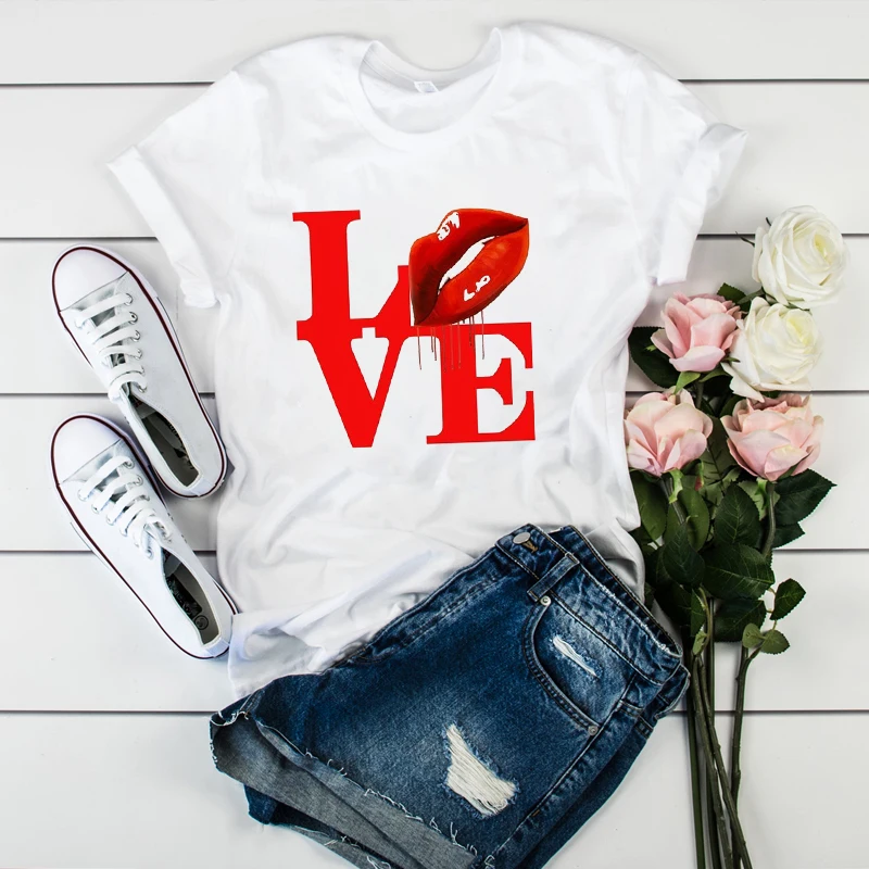 

Women Lip 3D Elegant Printed Cute Fashion Short Sleeve Tees Tops Graphic Female Ladies Womens Lady T-Shirt T Shirt T-shirts