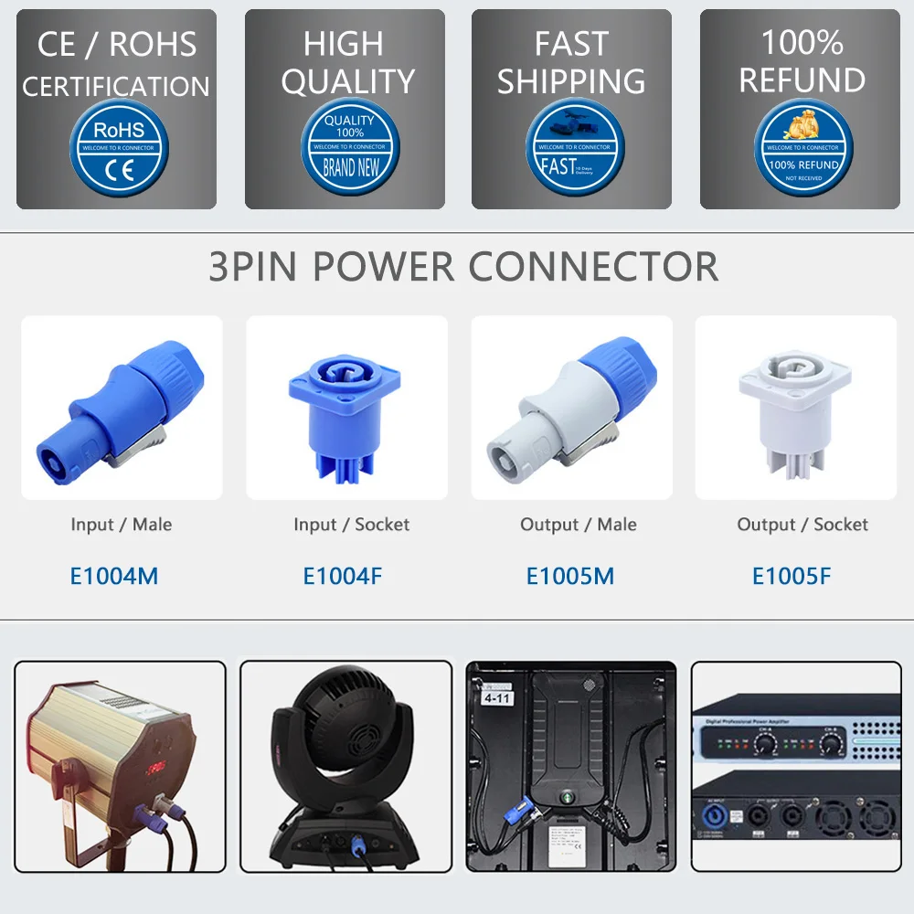 Соединитель шасси Power con 50 шт. 3 контакта 3/16 дюйма плоские контакты клеммы для