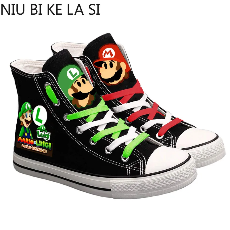 Милые кроссовки с принтом Super Mario женские и мужские парусиновые туфли