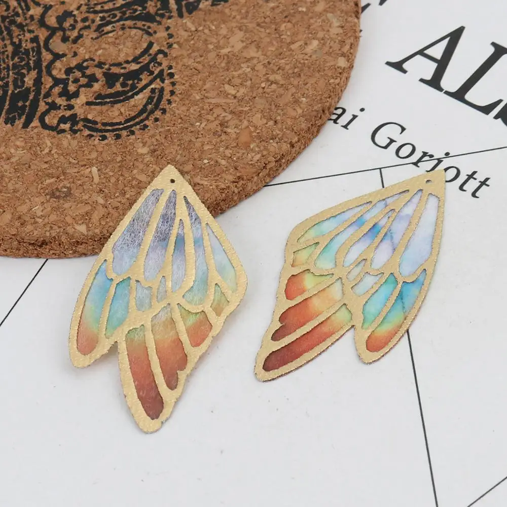 

Doreen Box PU Fabric Pendants Butterfly Wing Multicolor Charms For DIY Jewelry Making Earrings Gifts Findings 4cm/5cm/6cm, 5PCs