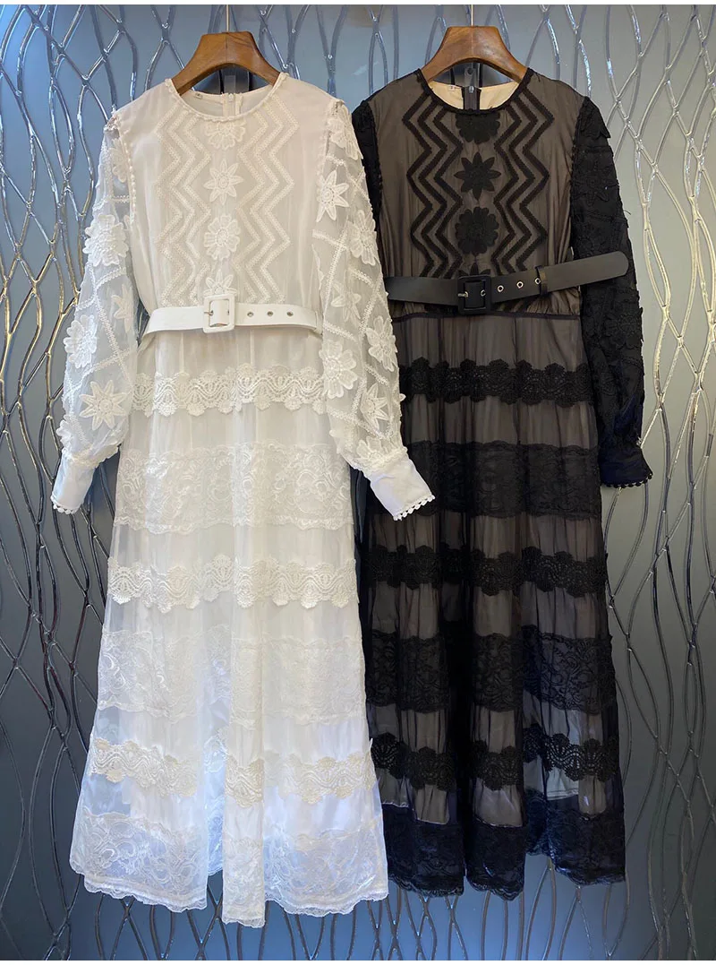 

Quality New Top 2021 Spring Long Party Vestidos Special Occasion Women O-Neck Appliques Lace Embroidery Long Sleeve Maxi Dress