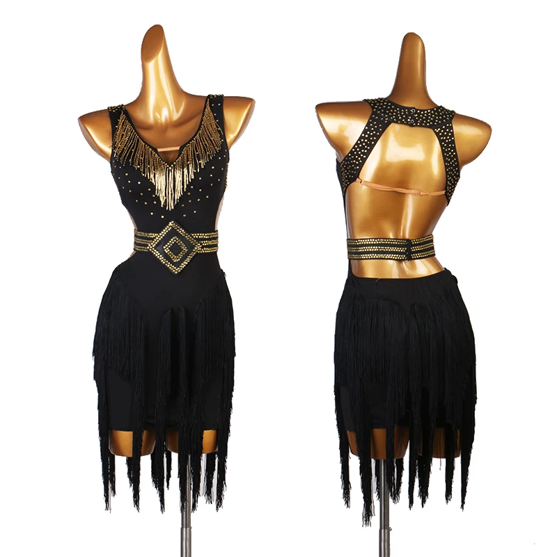 

High-End Tube Bead Latin Dance Costumes Competition Dress Tassel Skirt Sexy Backless Latin Dance Dress Performance Wear DQS6519