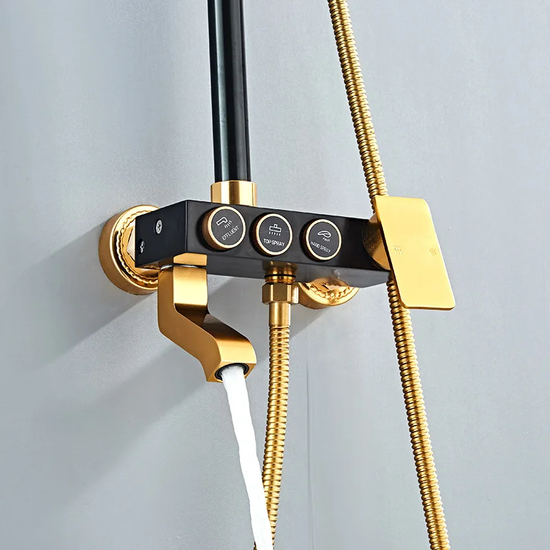 Space aluminum black gold shower thermostatic lifting three-speed booster rain faucet bathroom wall-mounted set | Обустройство дома