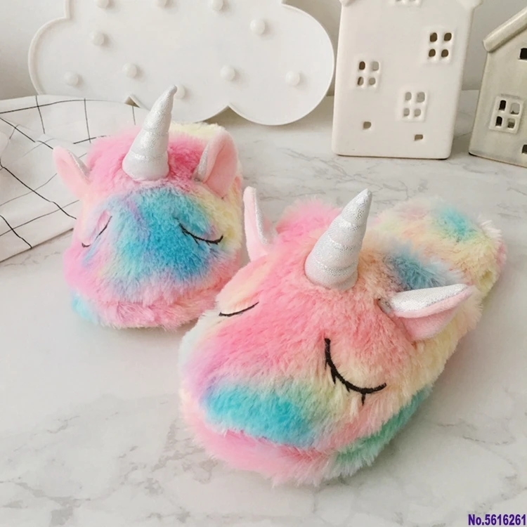 Новинка 2020 г. Симпатичные Красочные Бархатные плюшевые туфли с единорогом