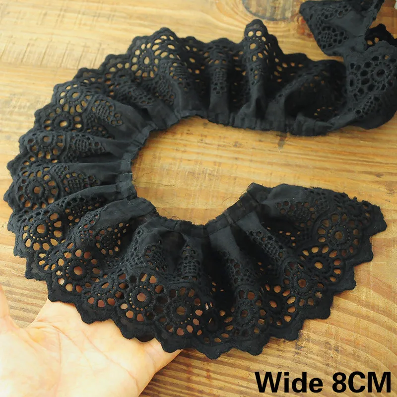 

8CM Wide Black Cotton Hollow Out Embroidered Fabric Lace Collar Neckline Cuffs Trim Fringe Ribbon Dress DIY Apparel Accessories