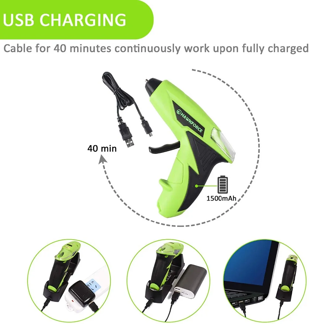 4 в беспроводной термоклеевой пистолет HAWKFORCE Перезаряжаемый USB быстрый нагрев ремесло ремонт дома DIY электроинструменты с 25 шт. клеевые палочки