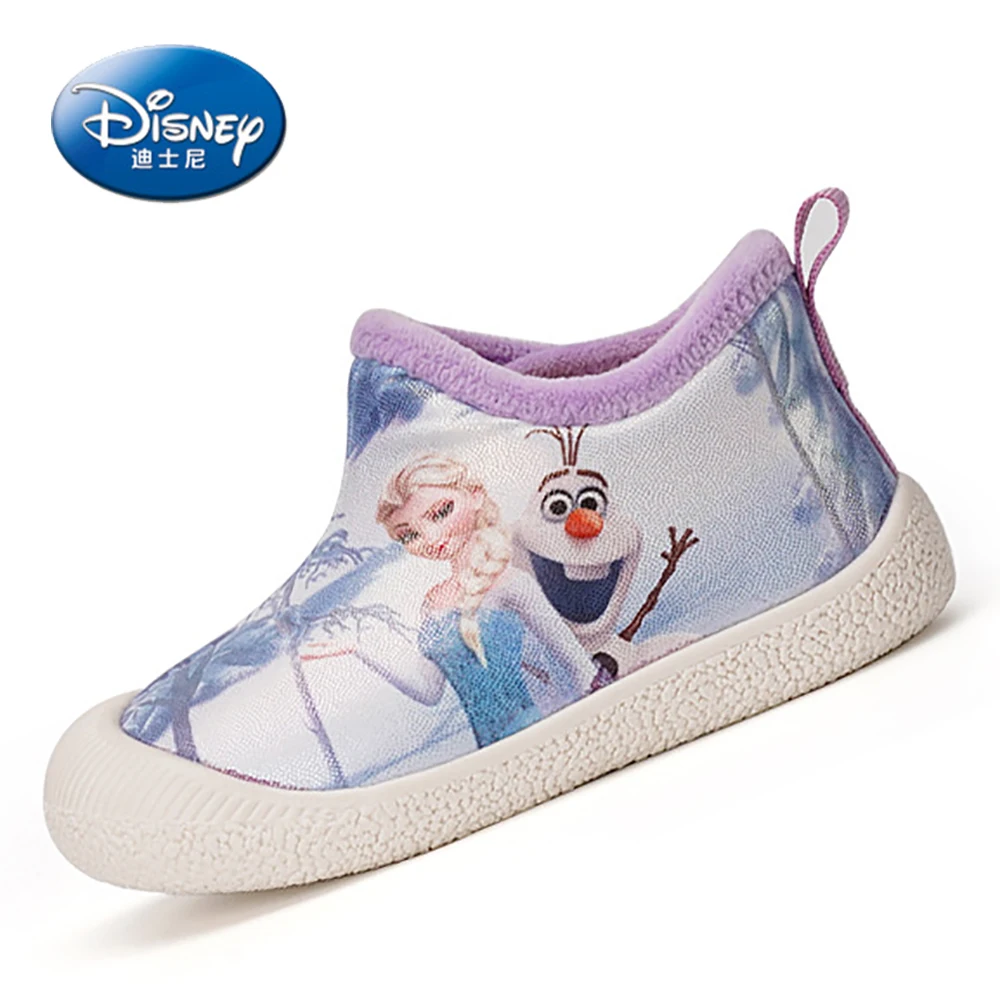 

Детские хлопковые туфли Disney, Повседневная теплая Нескользящая Уличная обувь с принтом принцессы «Холодное сердце», для девочек и мальчиков