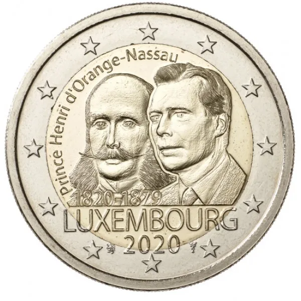 

Luxembourg 200th Anniversary Birth Prince Henry in 2020 2 Euros Real Original Coins True Euro Collection Coin Unc