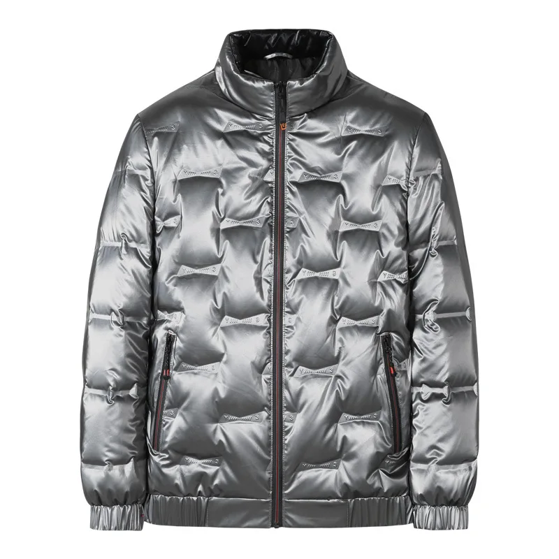 Men's Down Jacket Fashion Glossy Stand Collar Coat High Quality Glued Quilting Padding Jacket  Warm Winter Outwear Male Clothes