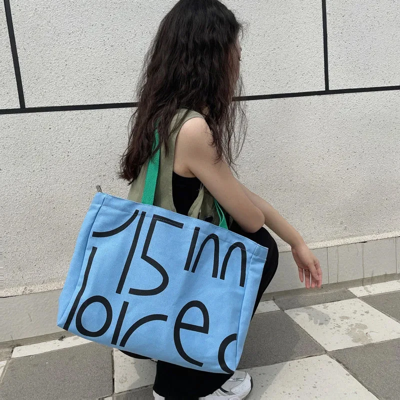 

Women's Cheap Casual Large Capacity Shoulder Bags Shopper Canvas Ugh Letter Fashion Zipper Handbags