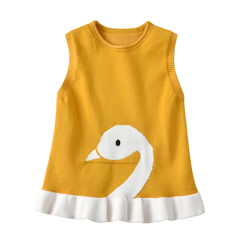 Зимняя одежда для маленьких девочек жилет с мультяшным лебедем вязаный