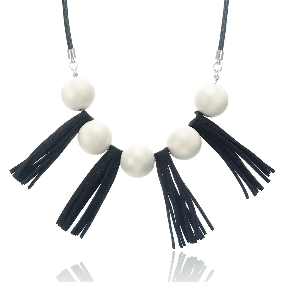 Новинка жемчужное длинное кожаное ожерелье с кисточками для женщин и девочек