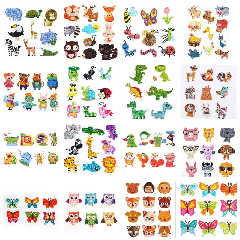 9/12Pcs 5D DIY Diamond Painting Stickers Cartoon Animal Rabbit Butterfly Stickers by Numbers Kits Crafts for Children Kid Toy