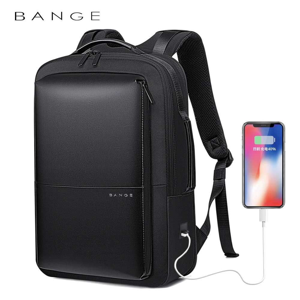 BANGE Brand Enlarge Backpack USB External Charge 15.6 Inch Laptop Backpack Shoulders Men Anti-Theft Waterproof Travel Backpack