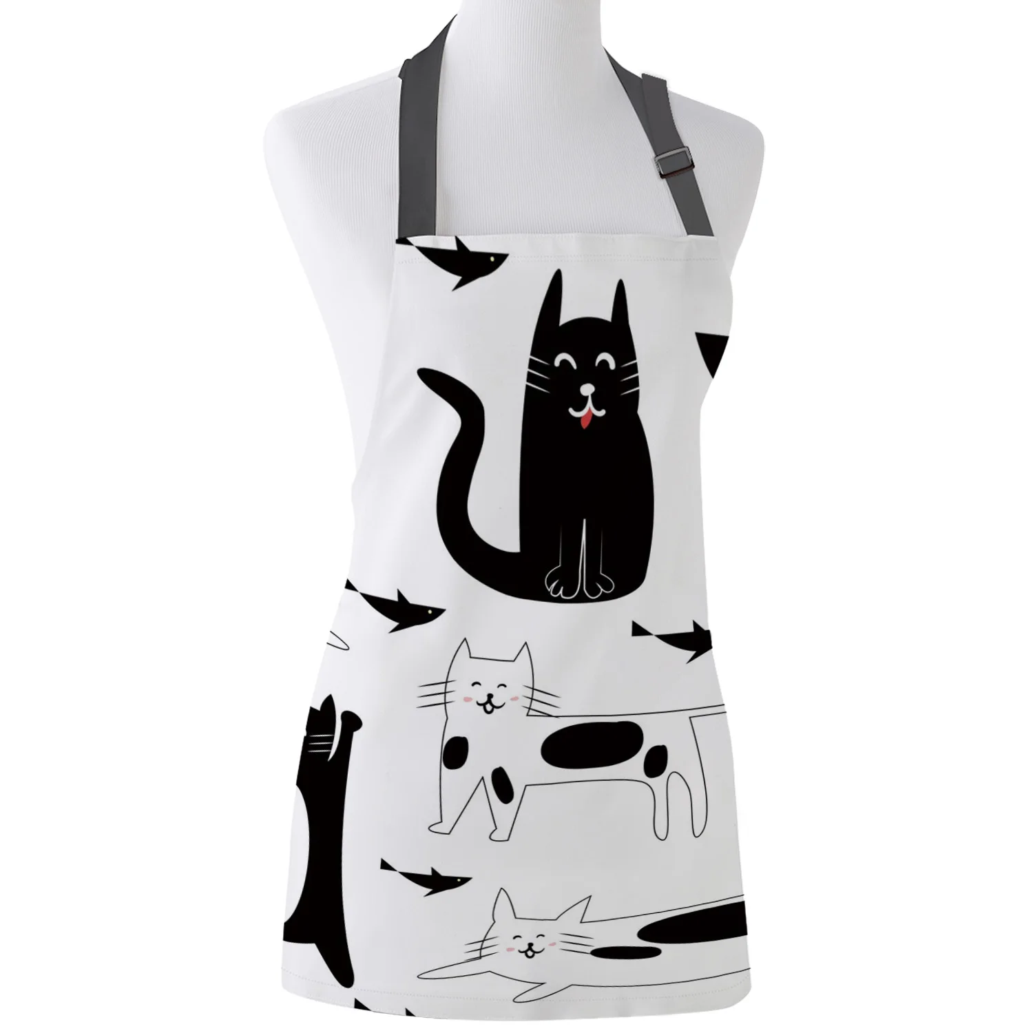 

Фартук с котом, черно-белыми рыбками и мультяшными животными, фартук для взрослых и детей, фартук для дома, приготовления пищи, выпечки, рест...