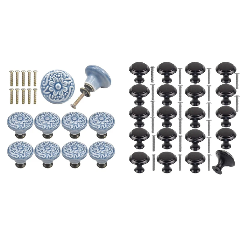 

20 Pcs Cupboard Knobs Cabinet Door Knobs(With Screws), 10 Pcs Green-Gray & 10 Pcs Black