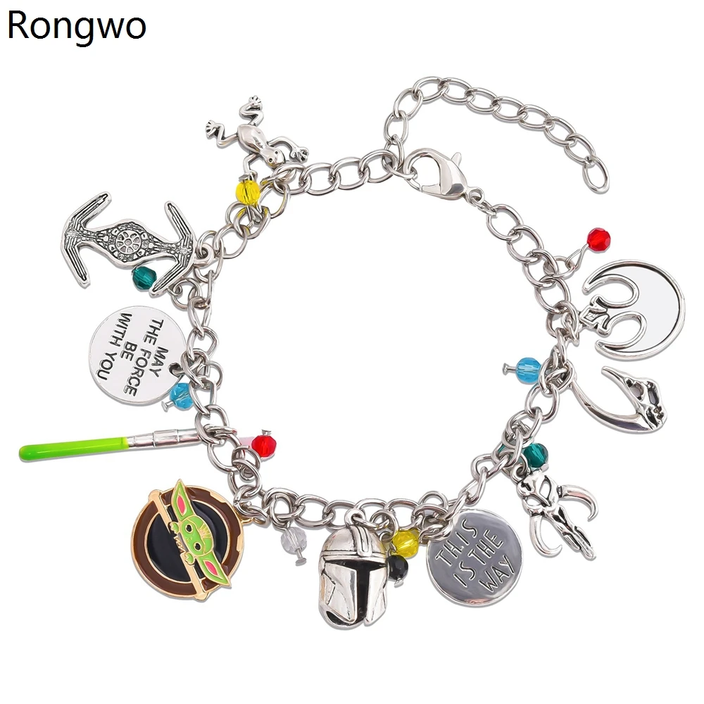 

Rongwo War Movie Handmade Charm Bracelet Alien Spaceship Lightsaber Pendant Link Bangle for Men Boys Jewelry Accessories