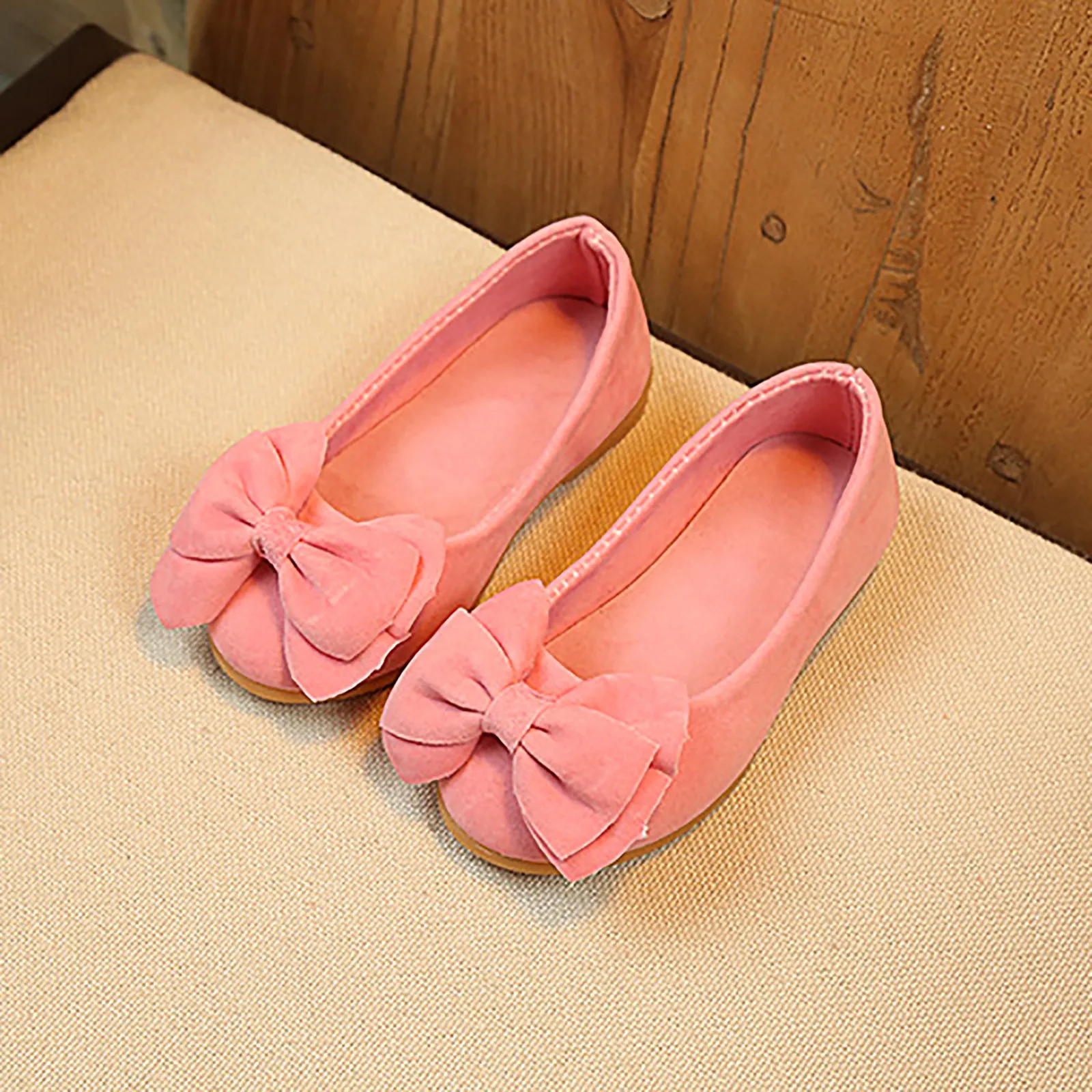 Туфли детские с бантом плоская подошва мягкие однотонные для девочек студентов