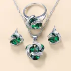 Оптовая цена серебряный цвет Свадебные Ювелирные наборы с зеленый цирконий серьги гвоздики и ожерелье 11 цветов s женские наборы