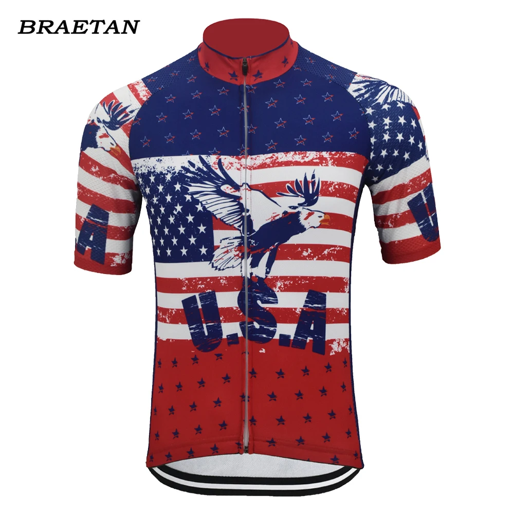 Джерси для велоспорта с национальным флагом США мужская одежда коротким рукавом