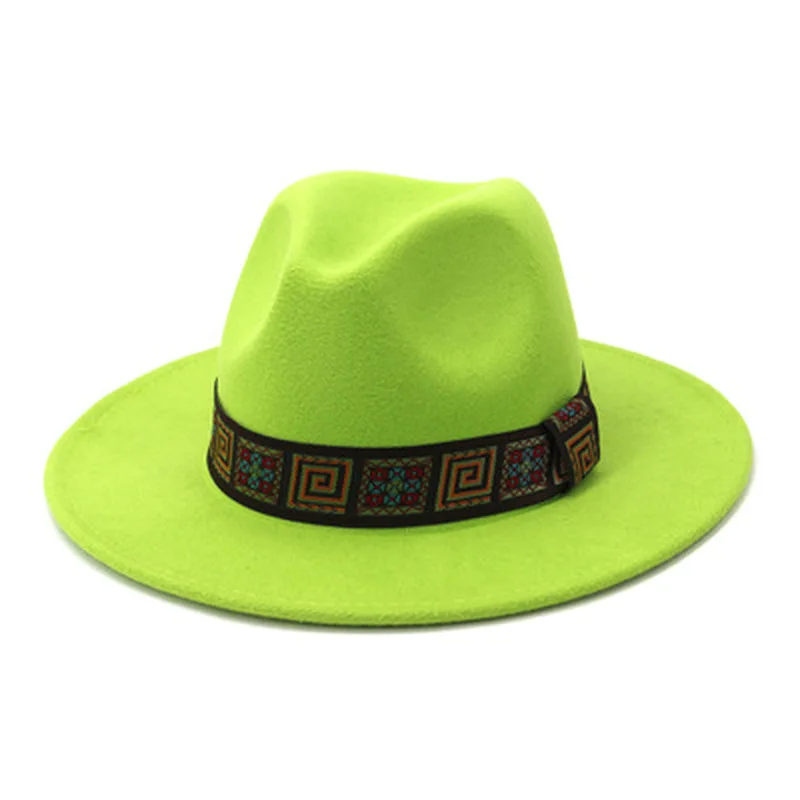 

fedora felted hats wide brim solid color with band belt women hats vintage western cowboy dress church autumn winter women hat