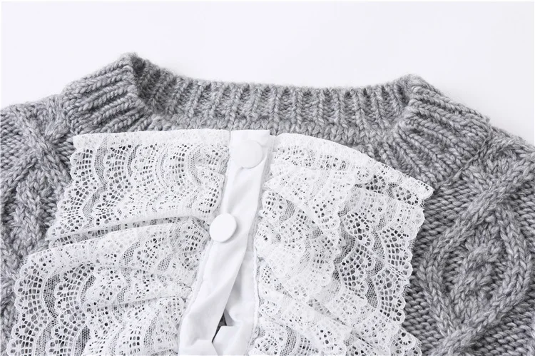 

Lace stitching knitted cardigan women's 2020 autumn winter new elegant casual loose retro knitted cardigan long-sleeved swea