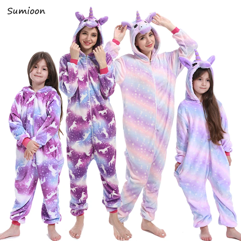 Одежда для мальчиков и девочек Kigurumi пижамы устанавливает панда Единорог женщин