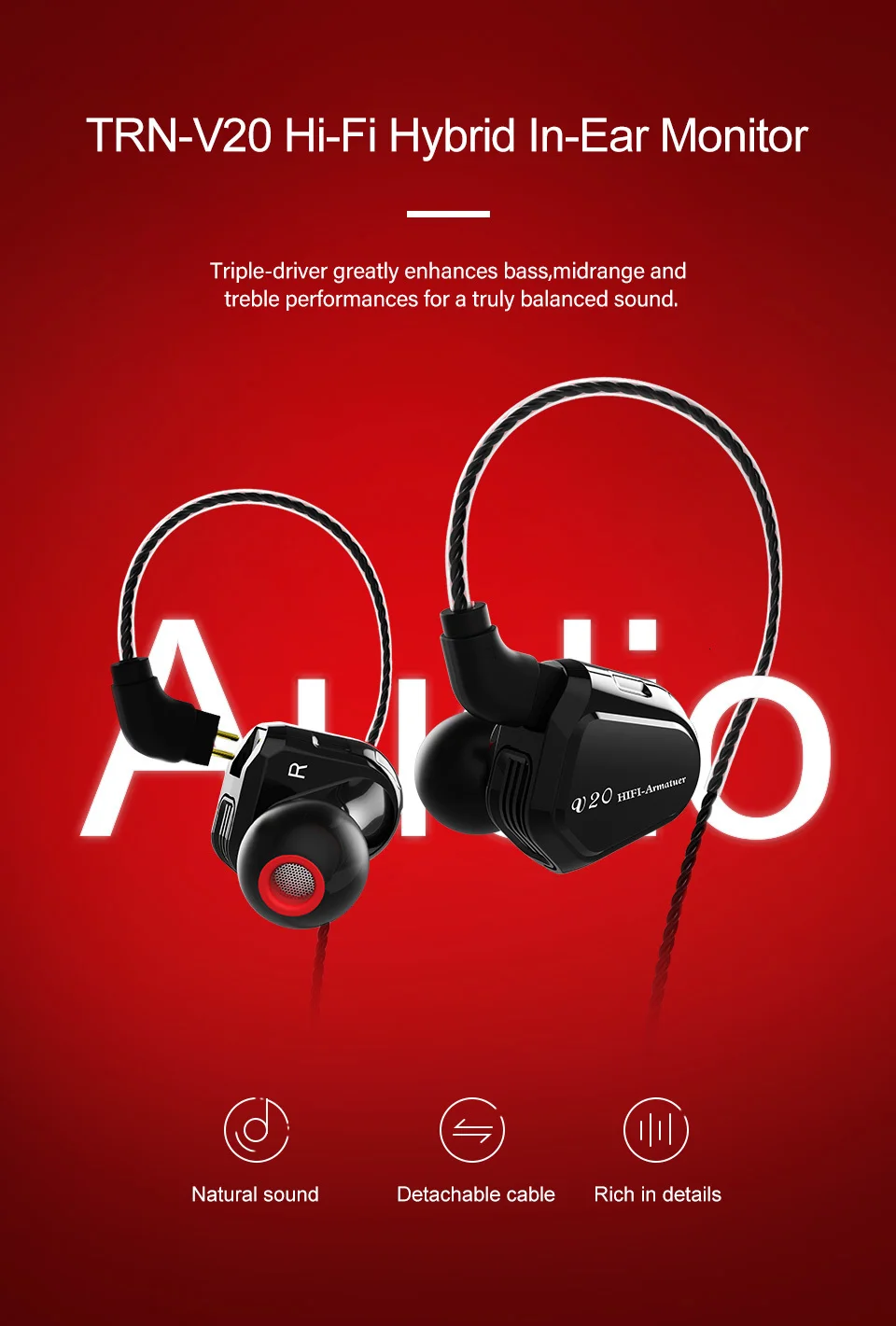 AK TRN V20 DD+ BA гибридные наушники в ухо HIFI DJ монитор для бега спортивные наушники ушные затычки 2PIN кабель TRN V80/V30/BT20/X6