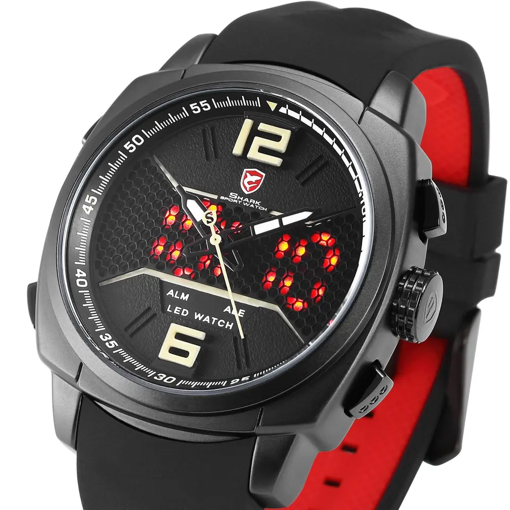 Cool New Whitetip Reef Shark Sport Watch LED Dual Time Zone Date Alarm Top Brand Silicone Quartz-Watch Relogio Masculino / SH486 - Цвет: Khaki SH487