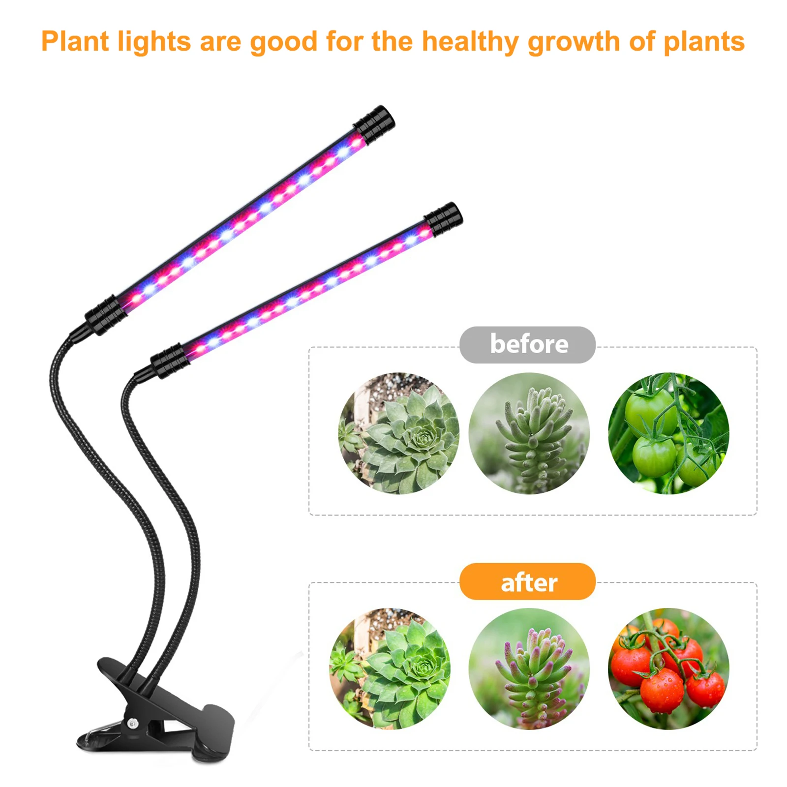 

4 Heads LED Grow Light with Blue Red Light 4/8/12H Timer 5 Brightness Leves Clip Plant Growing Light USB Growing Lamps