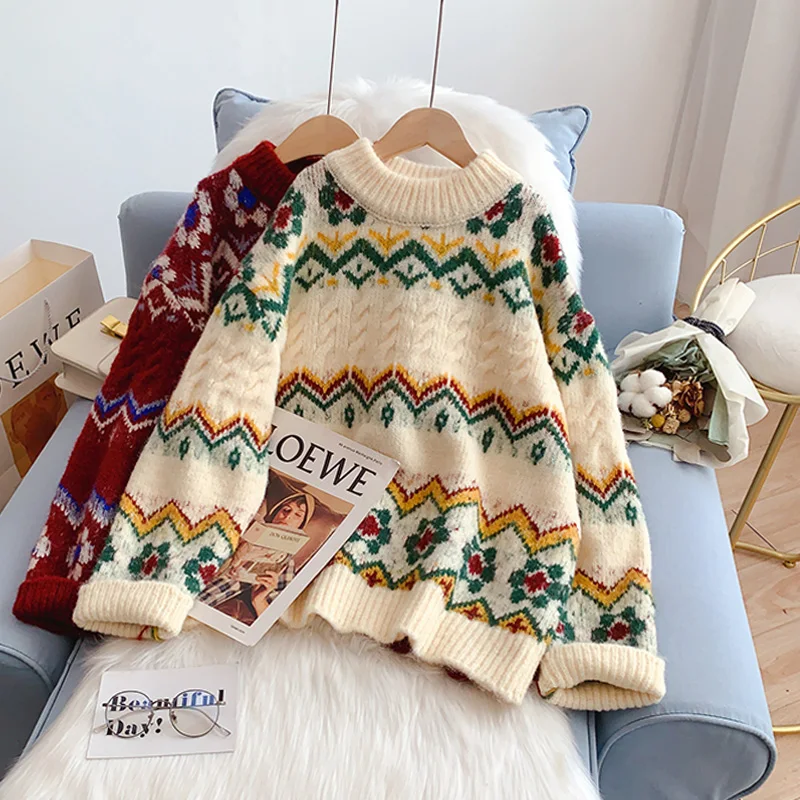 

Nomikuma Harajuku Ulzzang striped Pullovers Women Sweaters Japanese Preppy Style O Neck Thick Sueter Mujer Korean Jumper Mujer