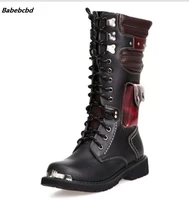 2018 mid calf high boots mens military boots pu leather men motocycle boots cowboy riding boots mens shoes dropshipping