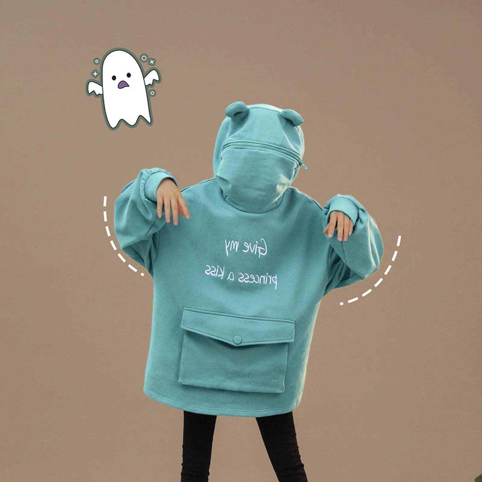 Женская толстовка с лягушкой из плотного флиса вышитыми буквами осенняя