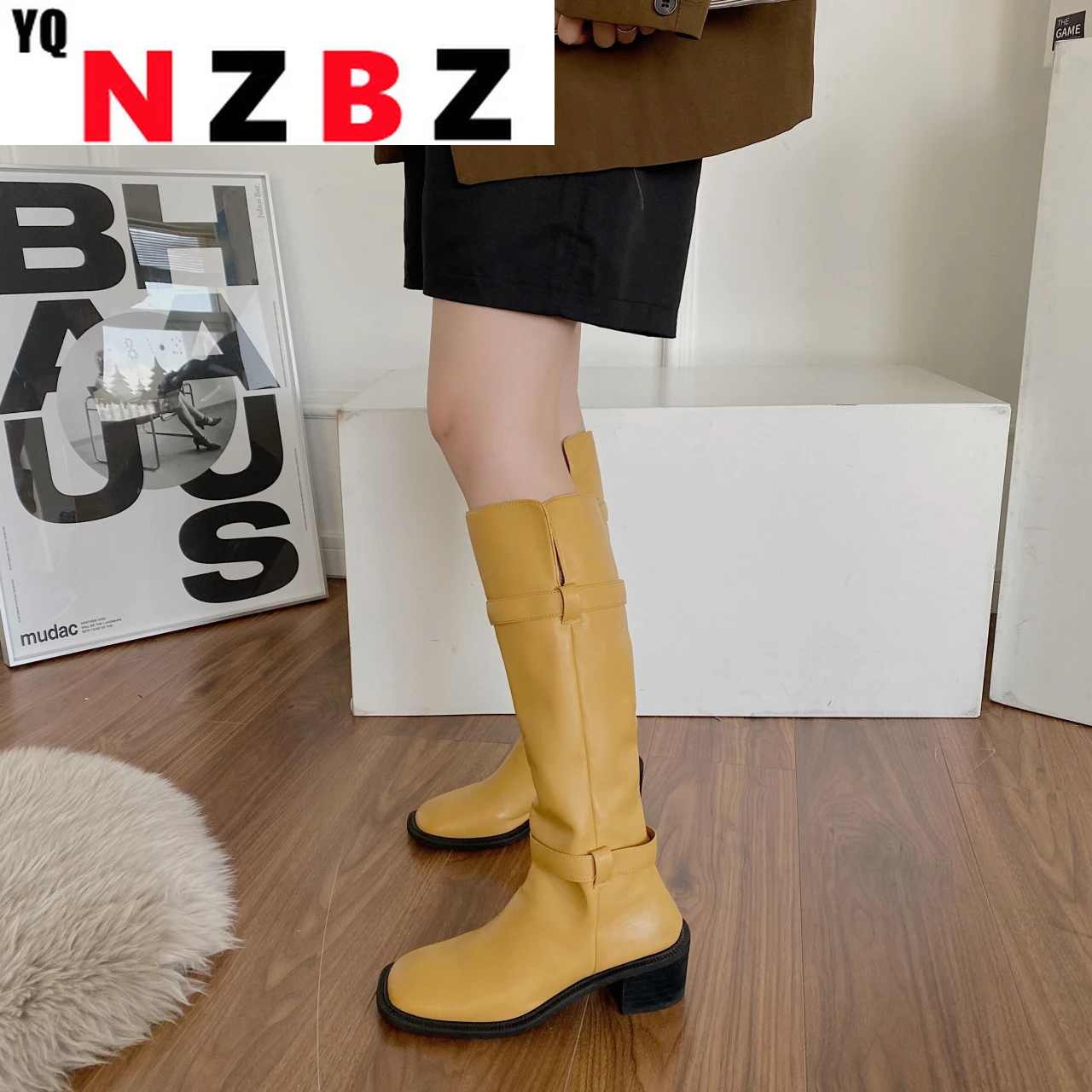 

Women's Boots Shoes for Women 2022 Autumn Winter New Flock Martin Boots Knee-High High Heels British Style Kid Suede Female Boot