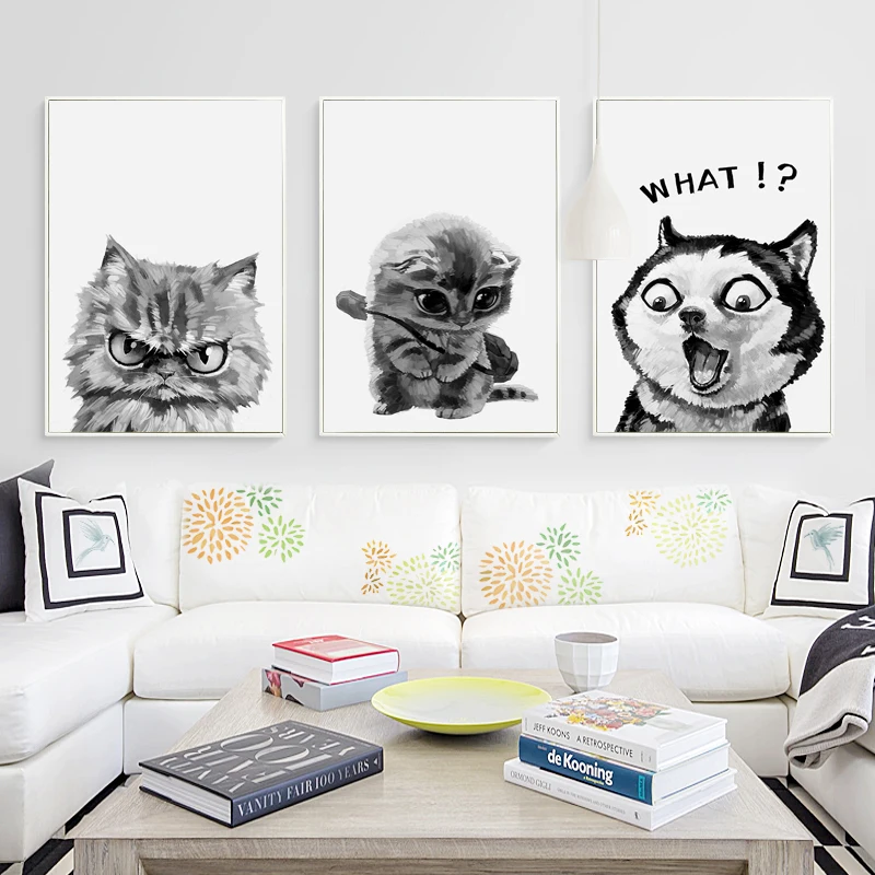 Выражение забавного Милого Животного Панда Кролик Собака холст Художественная