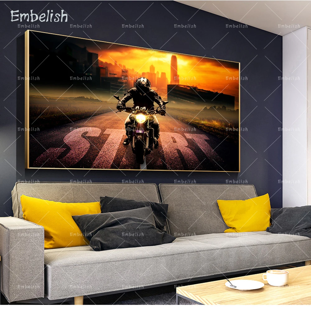 

Embelish 1 Pieces Hot Selling Cool Motorcycle Race Sports Wall Posters For Living Room Home Decor HD Canvas Painting Pictures