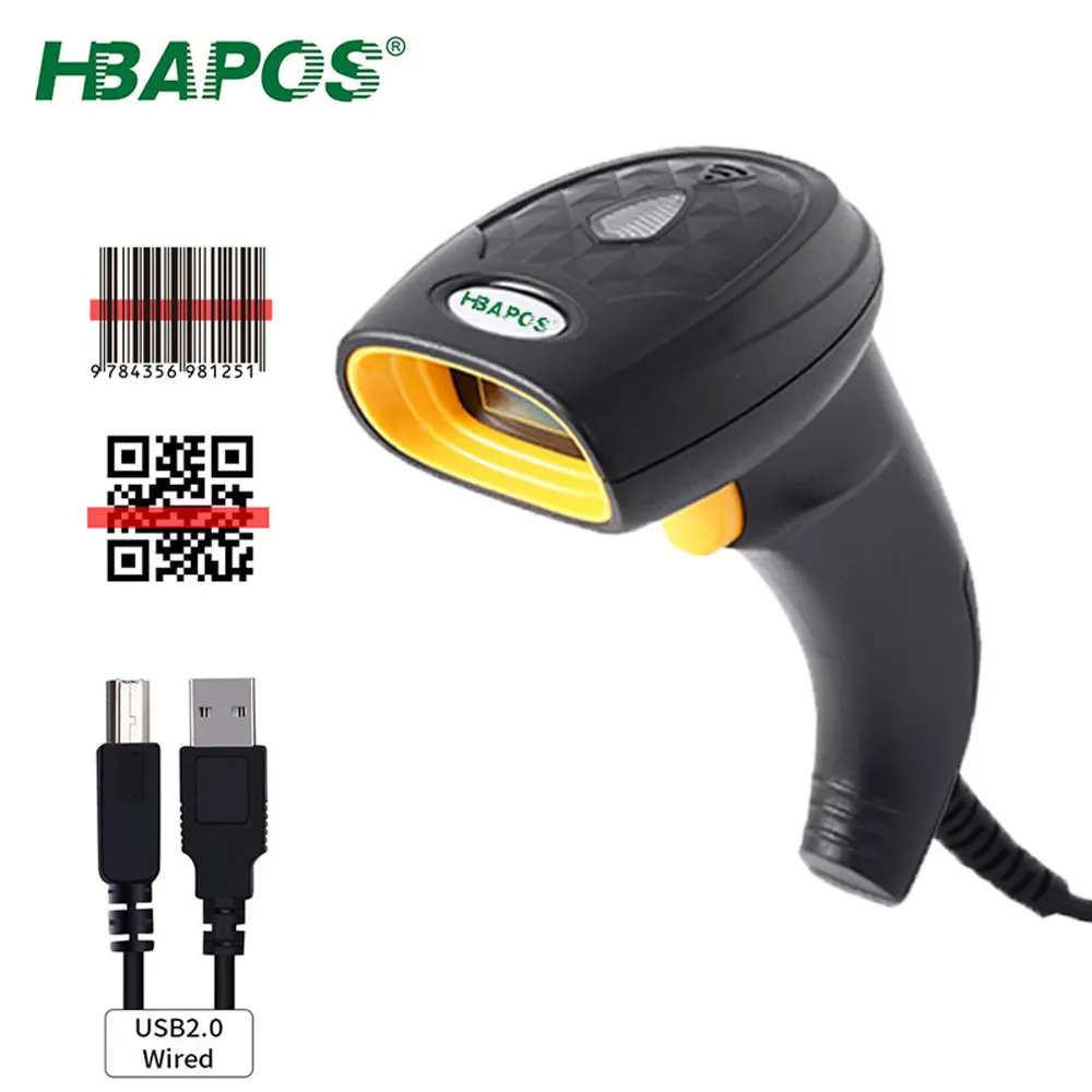 Сканер штрих-кода HBAPOS проводной 2D Ручной 1D считыватель QR PDF417 сканирующая машина
