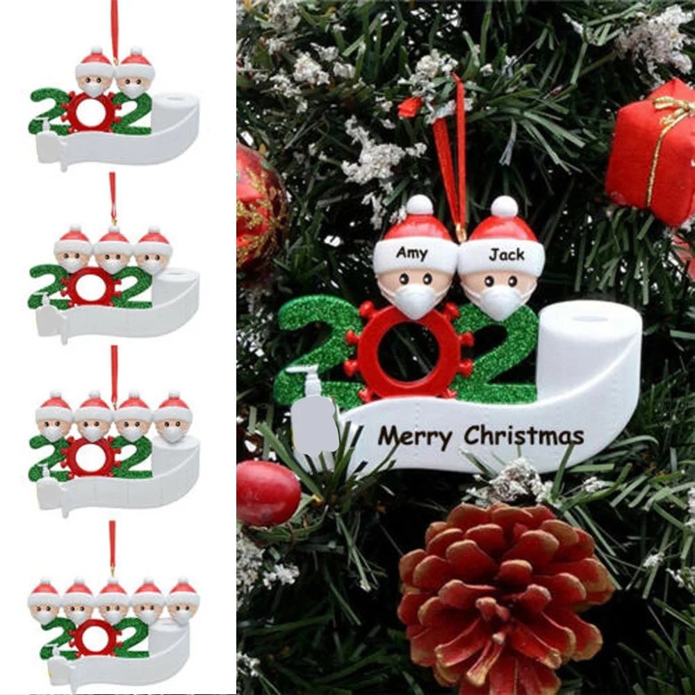 

2021 Quarantine Christmas Party Decoration Gift Santa Claus With Mask Personalized Hanging Ornament Pandemic Social Distancing