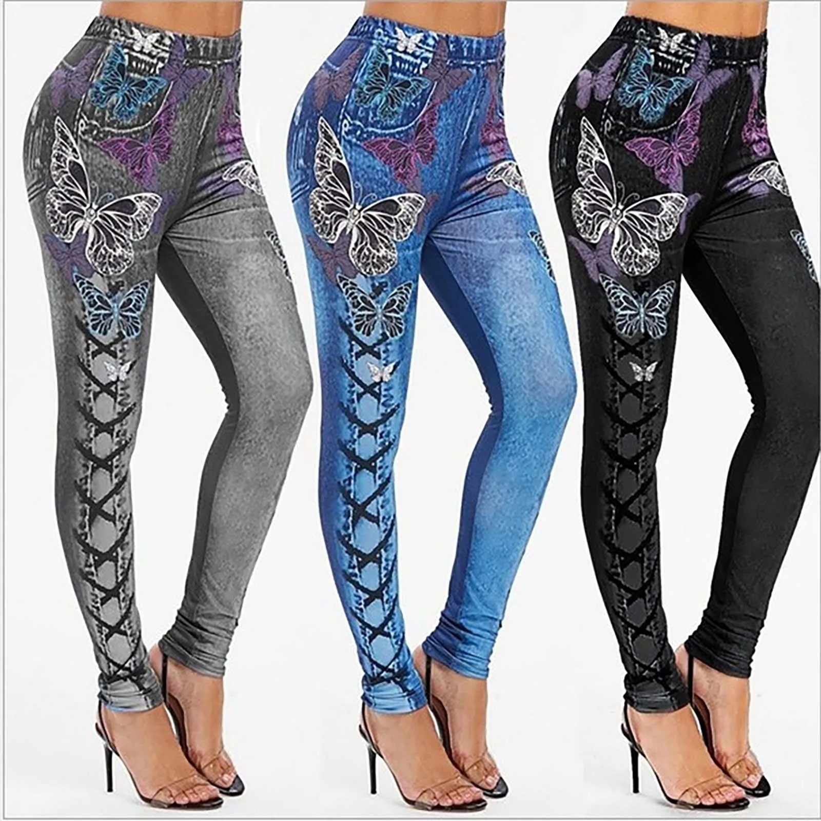 

2021 Butterfly Print Jeans For Women Pants Loose Baggy Jeans Casual Denim Pants Stretch Fashion Trousers Women Clothing#f3
