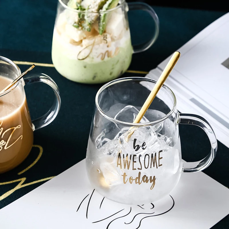 Стеклянные кружки с буквенным принтом прозрачные креативные стеклянные золотым