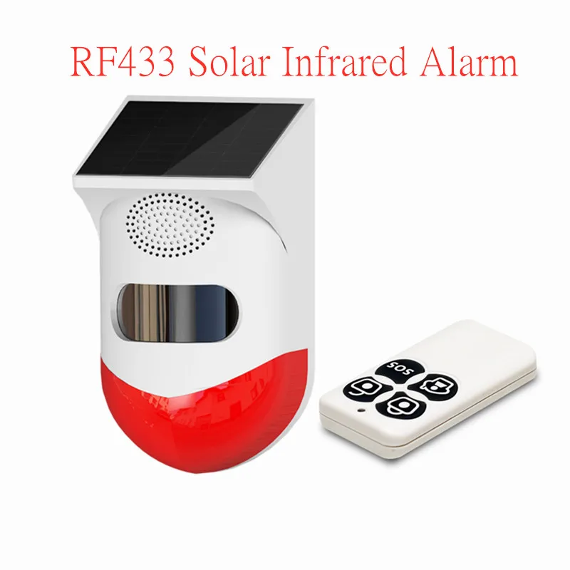 

2021 New Solar Powered Infrared Motion Sensor Detector Siren Strobe Alarm System Waterproof For Home Yard Outdoor Security RF433