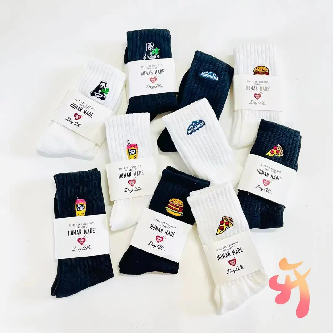 

Изготовленные вручную Мультяшные панды Гамбургеры Пицца Вышивка Фото мужское женское полотенце нижняя труба спортивные носки