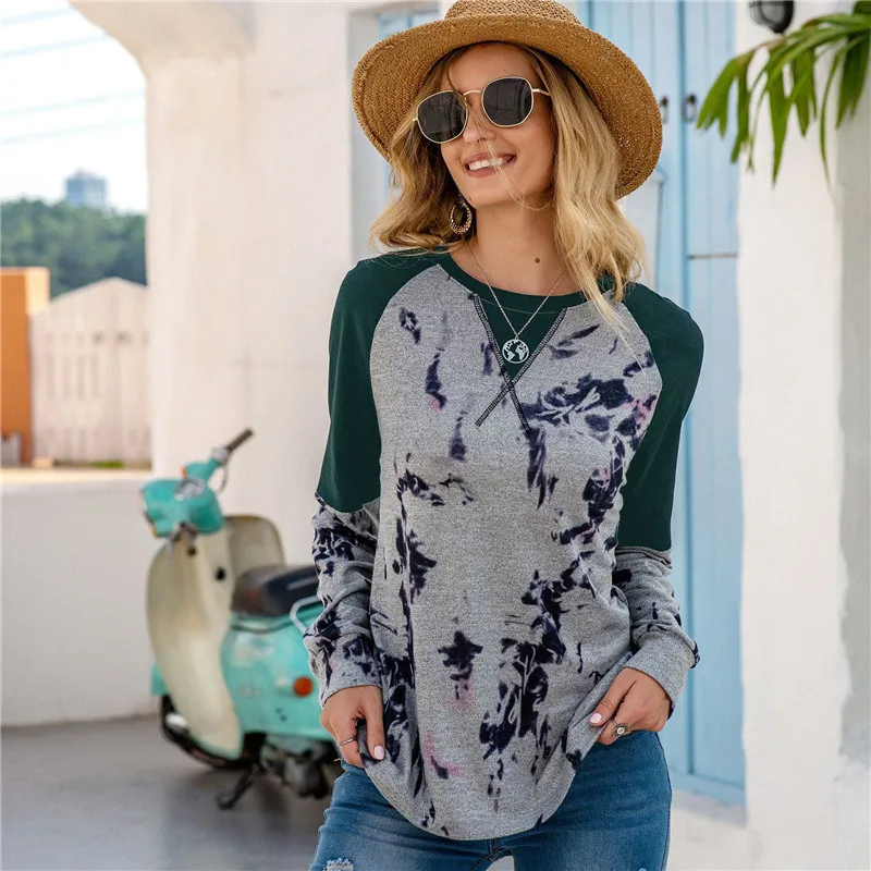 

Fashion Vintage Women T-shirts 2020 Casual O-neck Print T-shirts Long Sleeves Patchwork Tops