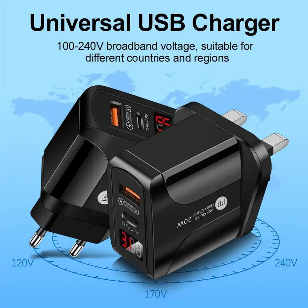 

20W Digital Display Mobile Phone Fast Charging Plug Mobile Charging Phone For Iphone12 Charger Is Suitable QC3.0 Fast PD T9L8
