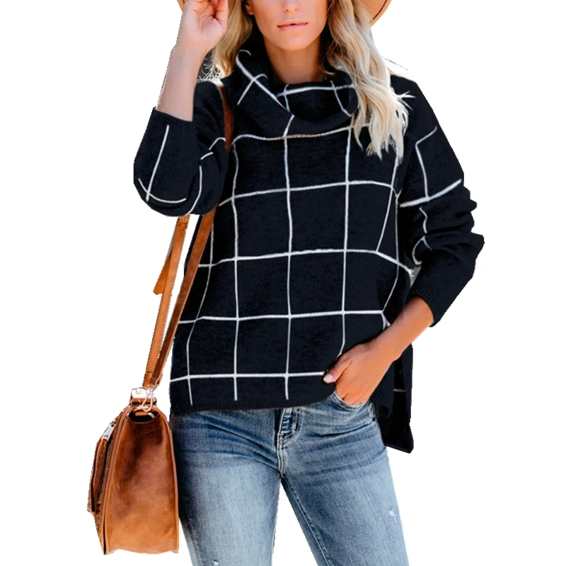 Новинка Осень-зима 2022 черные женские пуловеры с высоким воротником модный