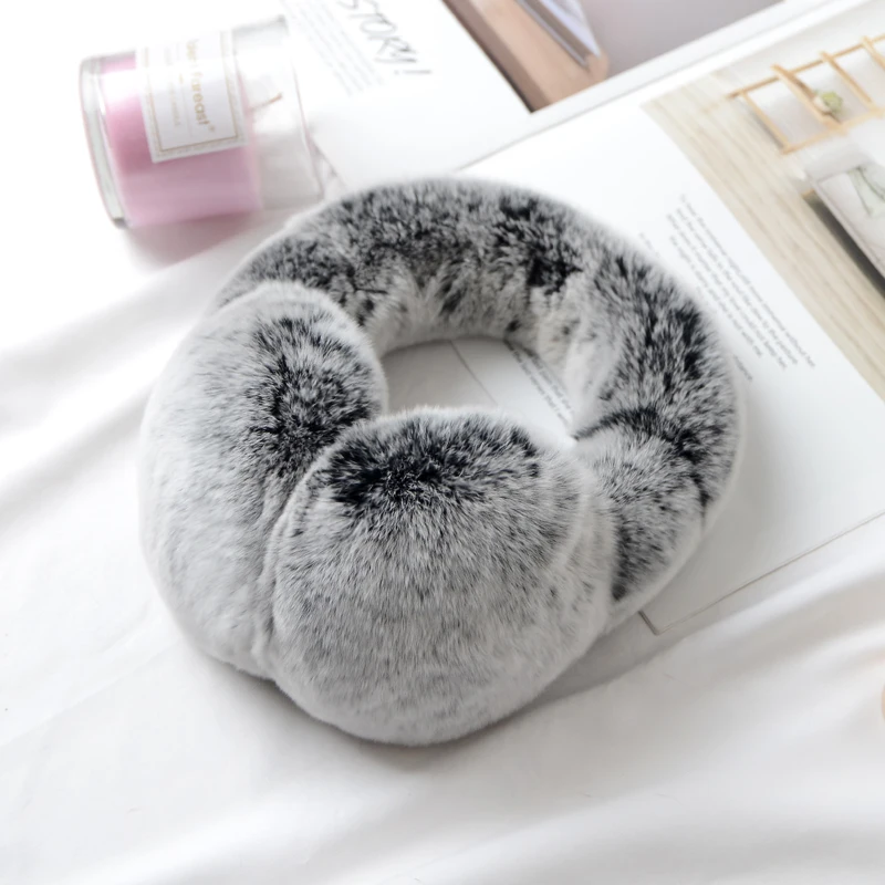 Black With White Tip Новые меховые наушники для женщин с натуральным кроличьим мехом, зимние теплые наушники, рождественские подарки для милых девушек, 17 цветов - Цвет: Black With White Tip